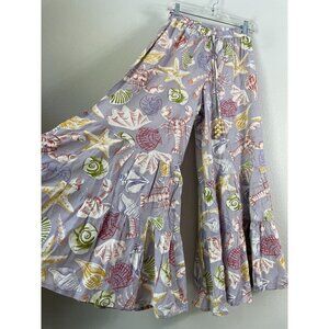 NEW True Destinations Womens XS Coastal Print Tiered Wide‎ Leg Pants Pull On